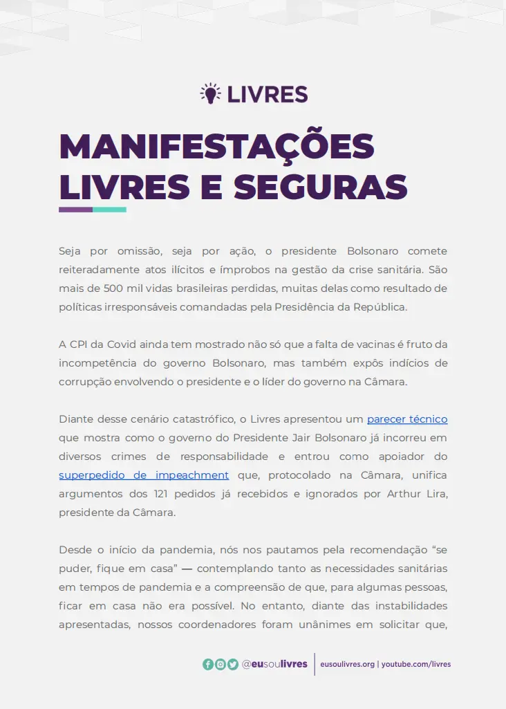 manifestações livres seguras